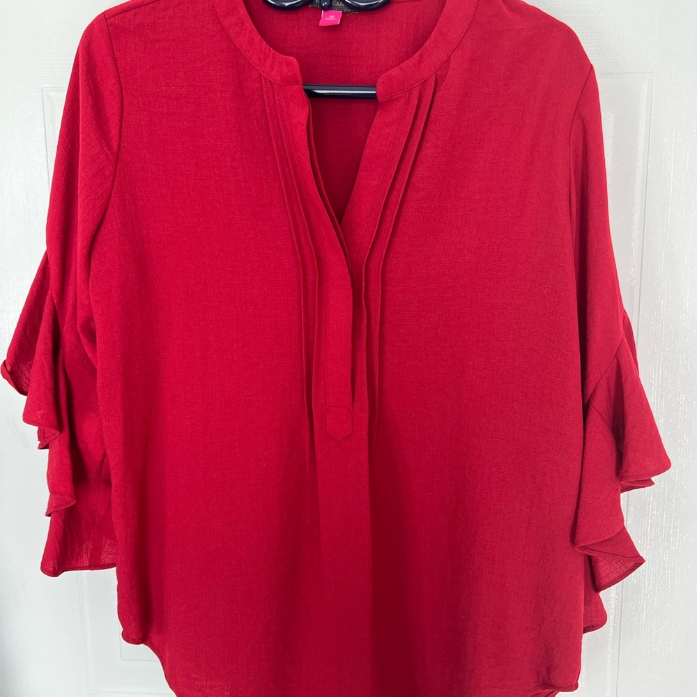 Vince Camuto Red Ruffled Flutter Sleeve Blouse